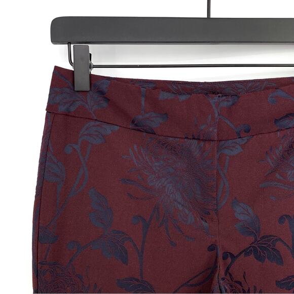 NWT ANN TAYLOR Factory Floral Jacquard Pant Burgundy Navy 00P - Picture 3 of 10